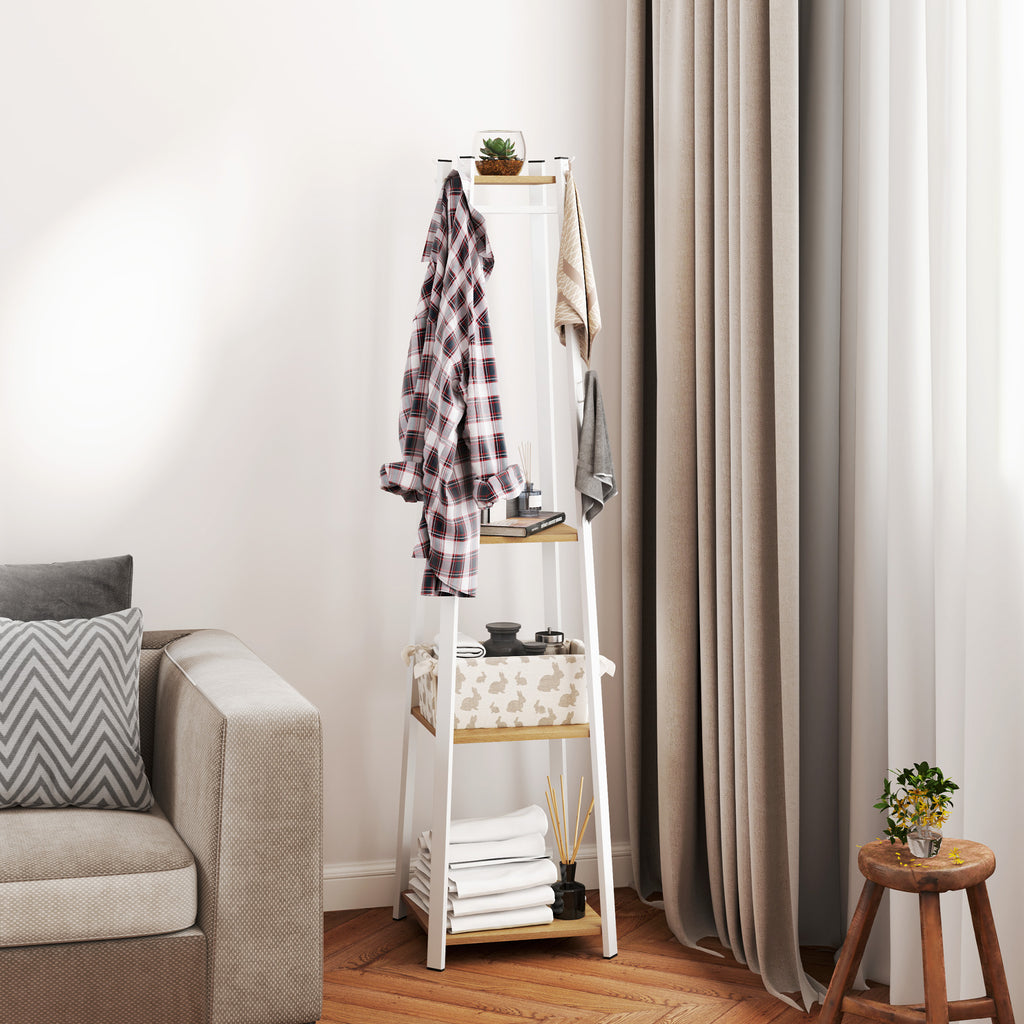Compact Freestanding Coat Rack -  White/Oak