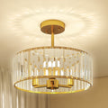 Deckenlampe, Kronleuchter-Design, Kristallschirm, 3 Glühbirnen, Metall, Goldfarben