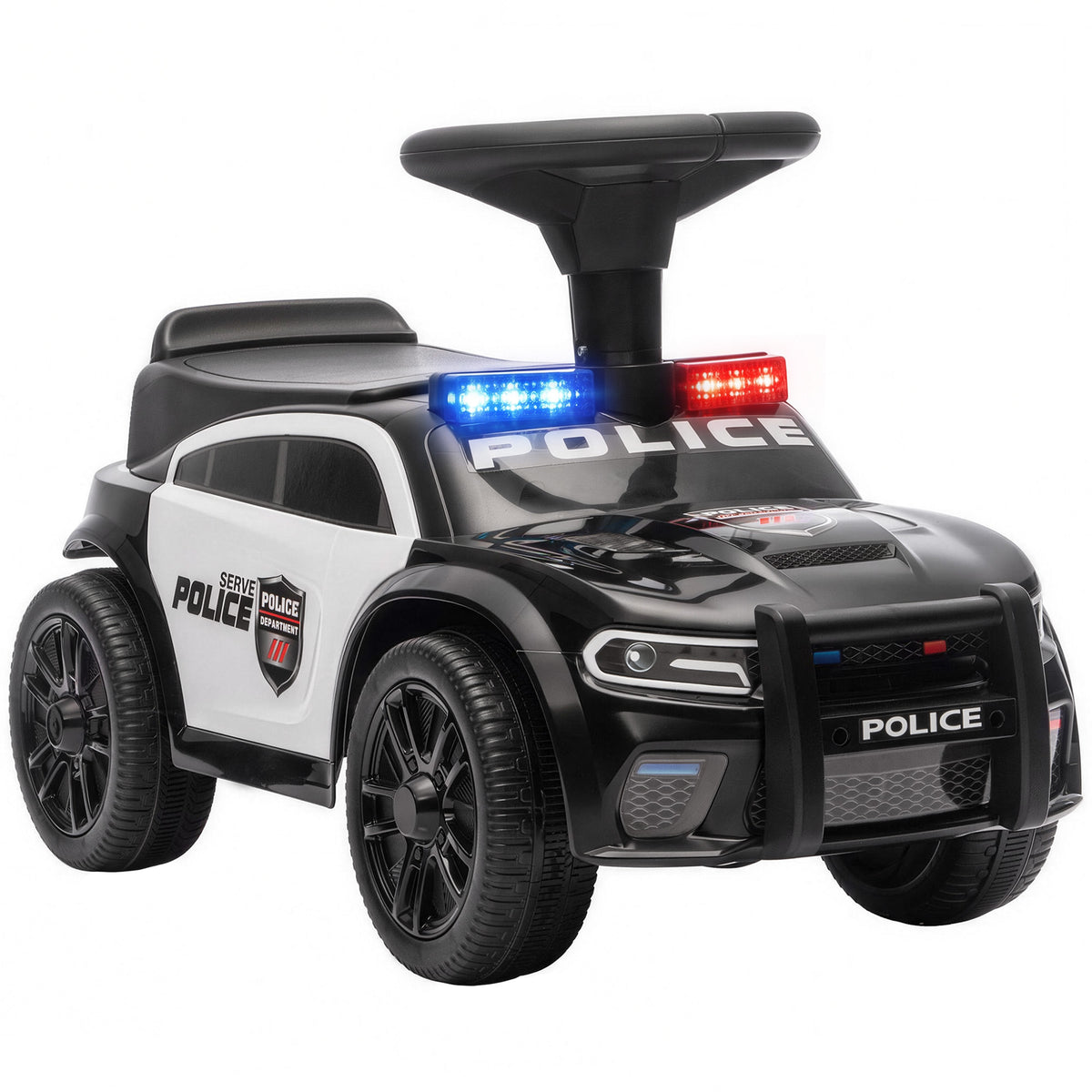 Rutschauto Kinder Polizei Rutschfahrzeug mit Musik Licht Anti-Kipp-Schutz & Stauraum unter dem Sitz 18-36 Monate Schwarz