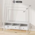 TV-Kommode, TV-St?nder f¨¹r 75-Zoll-Bildschirme, 3 offene F?cher, 3 Schubladen, Spanplatte, Wei?