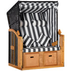 Strandkorb mit Fu?st¨¹tzen, Klapptisch und Nackenrollen, Outdoorm?bel, Natur + Grau + Wei?