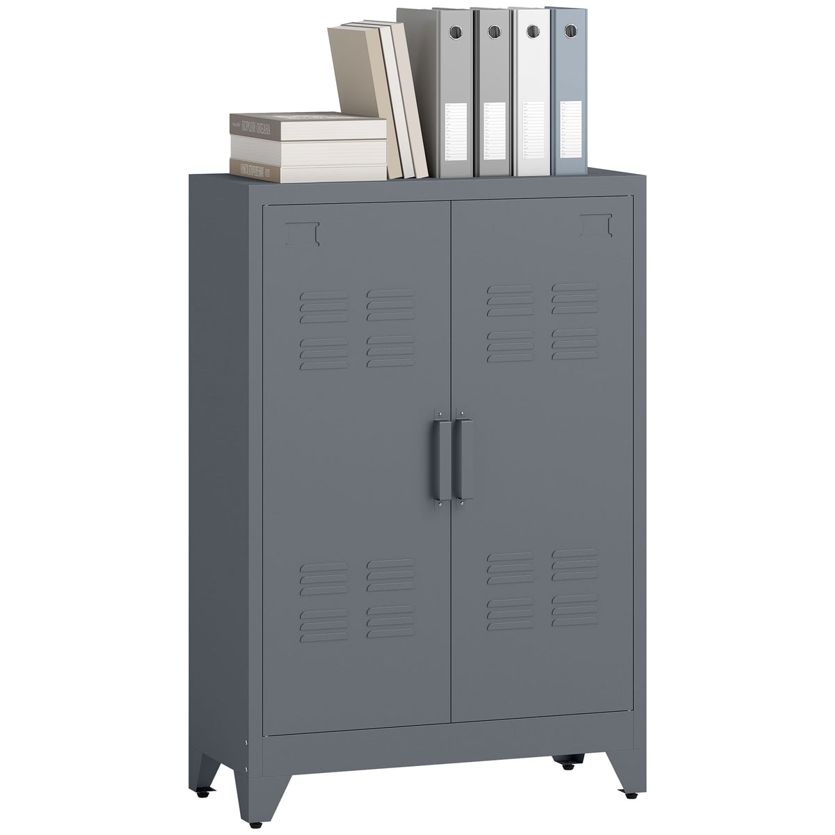 Aktenschrank mit Lamellent¨¹ren, Lagerschrank, Metallschrank mit 2 verstellbaren Einlegeb?den, 75 x 33 x 110 cm, Grau