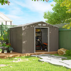 9 x 6ft Garden Metal Storage Shed, Outdoor Storage Tool House with Vents, Foundation and Lockable Double Doors, Brown