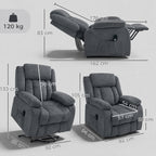 Aufstehsessel mit weichem Bezug, Recliner-Sessel mit Fernbedienung und Seitentaschen, Grau