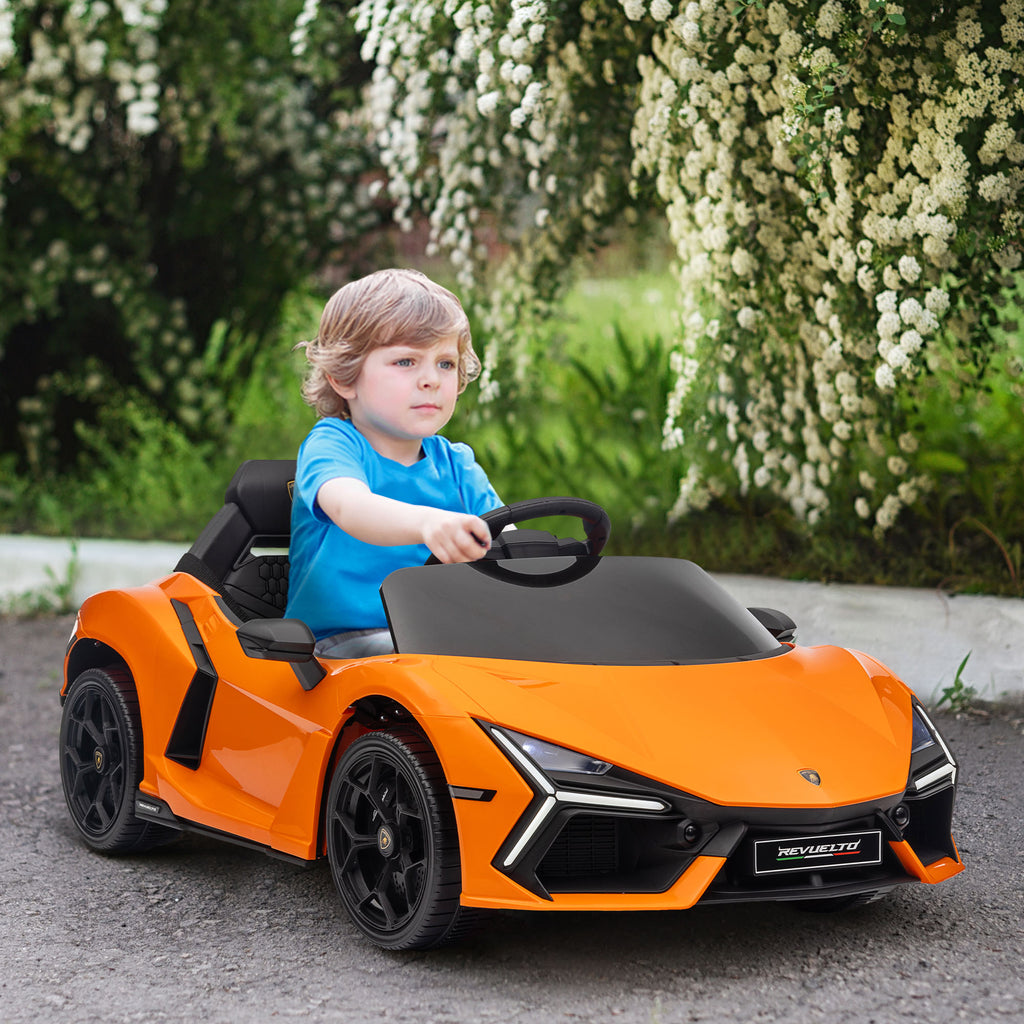 Elektroauto f¨¹r Kinder von 3-5 Jahren, sanfter Antrieb, fernsteuerbar, mit Hupe, Kunststoff und Metall, Orange