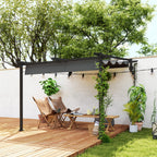 Pavillon, 3 x 3 m Pergola, Winddichtes Terrassendach, Wandmontage, Verstellbares Dach, für Garten, Terrasse, Dunkelgrau