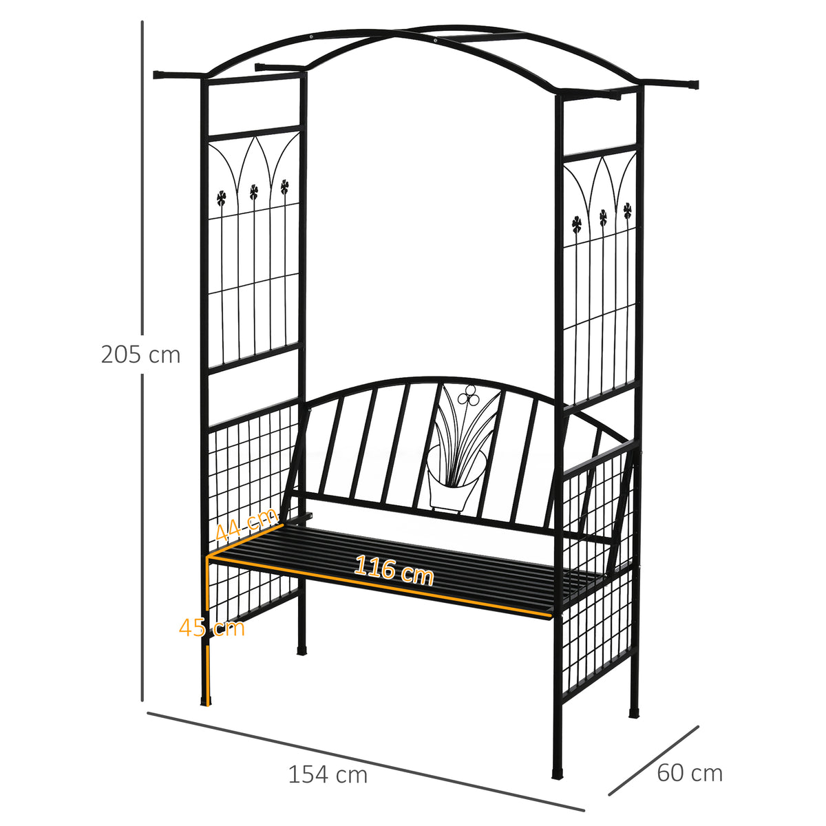  Steel Frame Outdoor Garden Arch w/ 2-Seater Bench Flower Climber Black