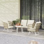 Gartenmöbel Set aus Polyrattan Lounge-Set mit 2er Sofa Sessel Tisch Kissen wetterfest für 4 Personen Khaki