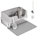 Katzentoilette XL Edelstahl mit Deckel, hohe Seitenwände Hellgrau
