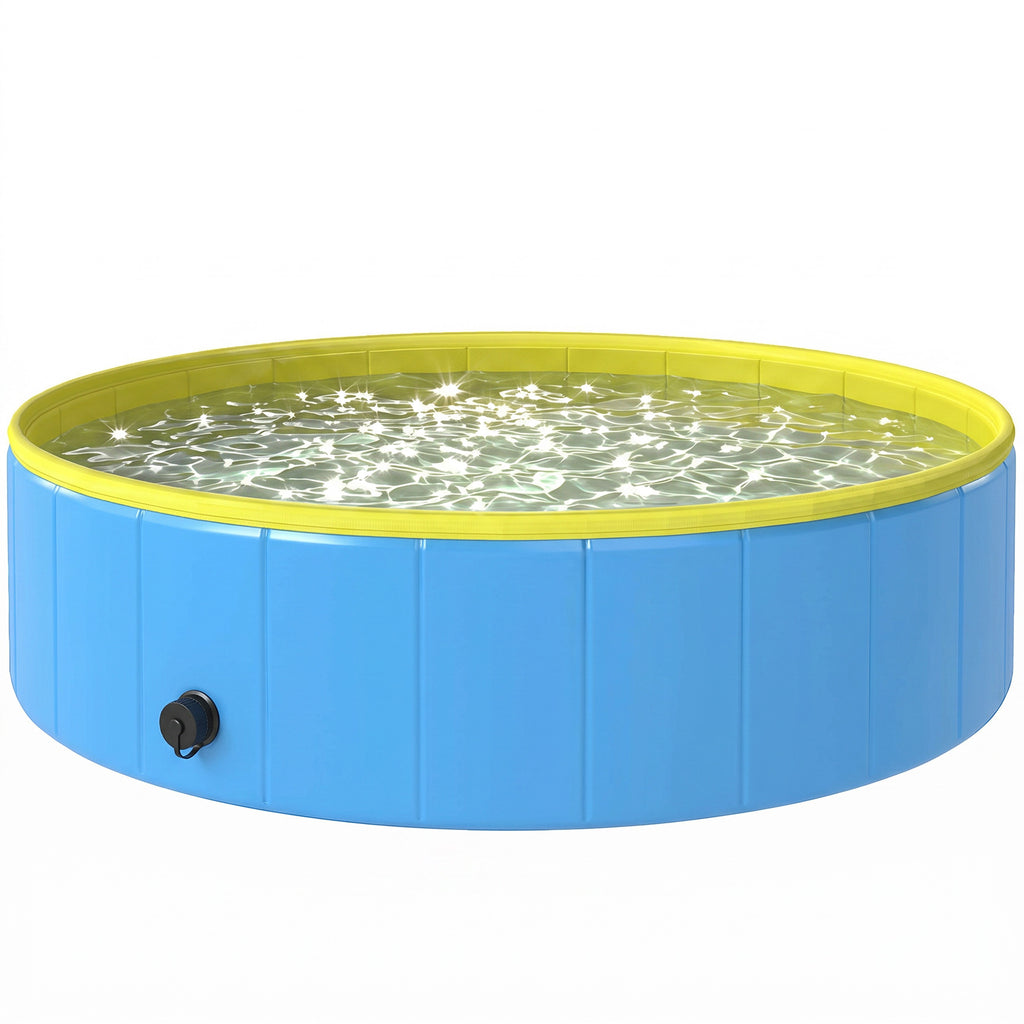 Foldable Dog Pool for Puppies and Ducks Dog Paddling Pool Bath Tub, Blue, 120 x 30cm
