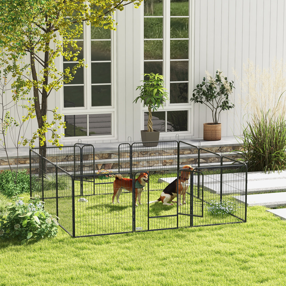 12 Panels Heavy Duty Puppy Playpen, for Small Dogs, Indoor and Outdoor Use - Silver