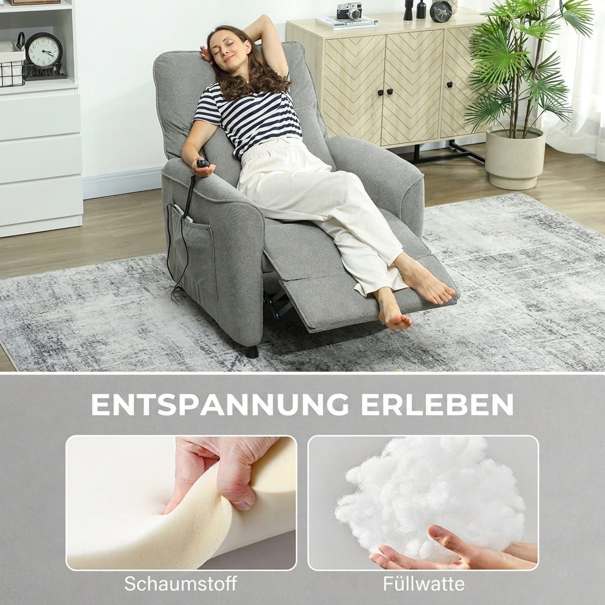 Relaxsessel Fernsehsessel Elektrisch mit Liegefunktion Heizung Vibrationsmassage