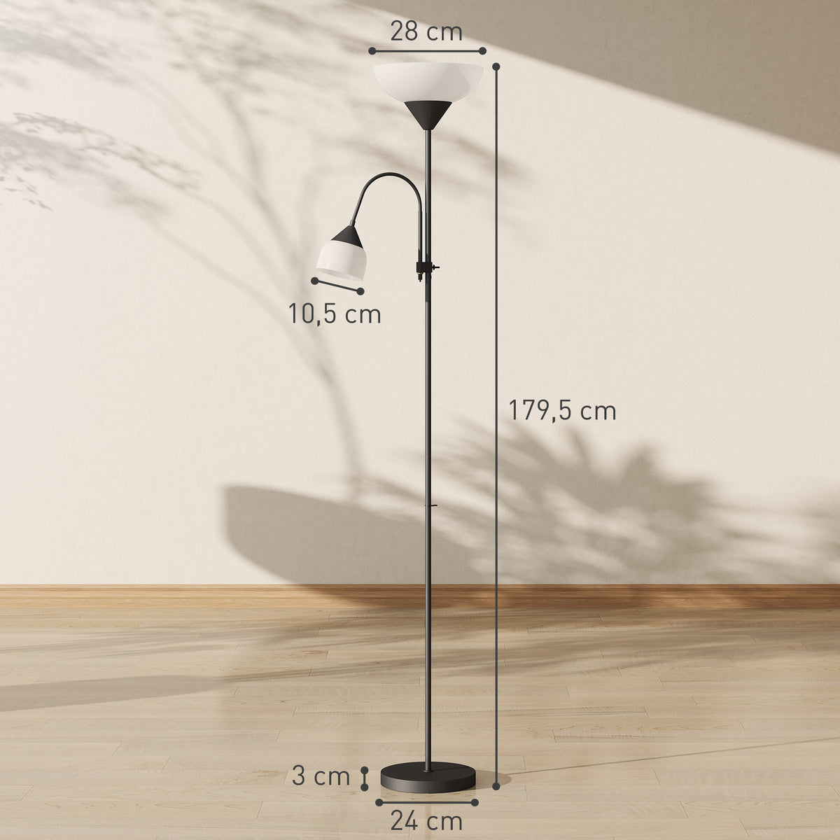 Uplighter, Mutter-und-Kind-Stehlampe, hohe Lampe mit 3 Farbtemperaturen und flexiblem Schwanenhals, Schwarz