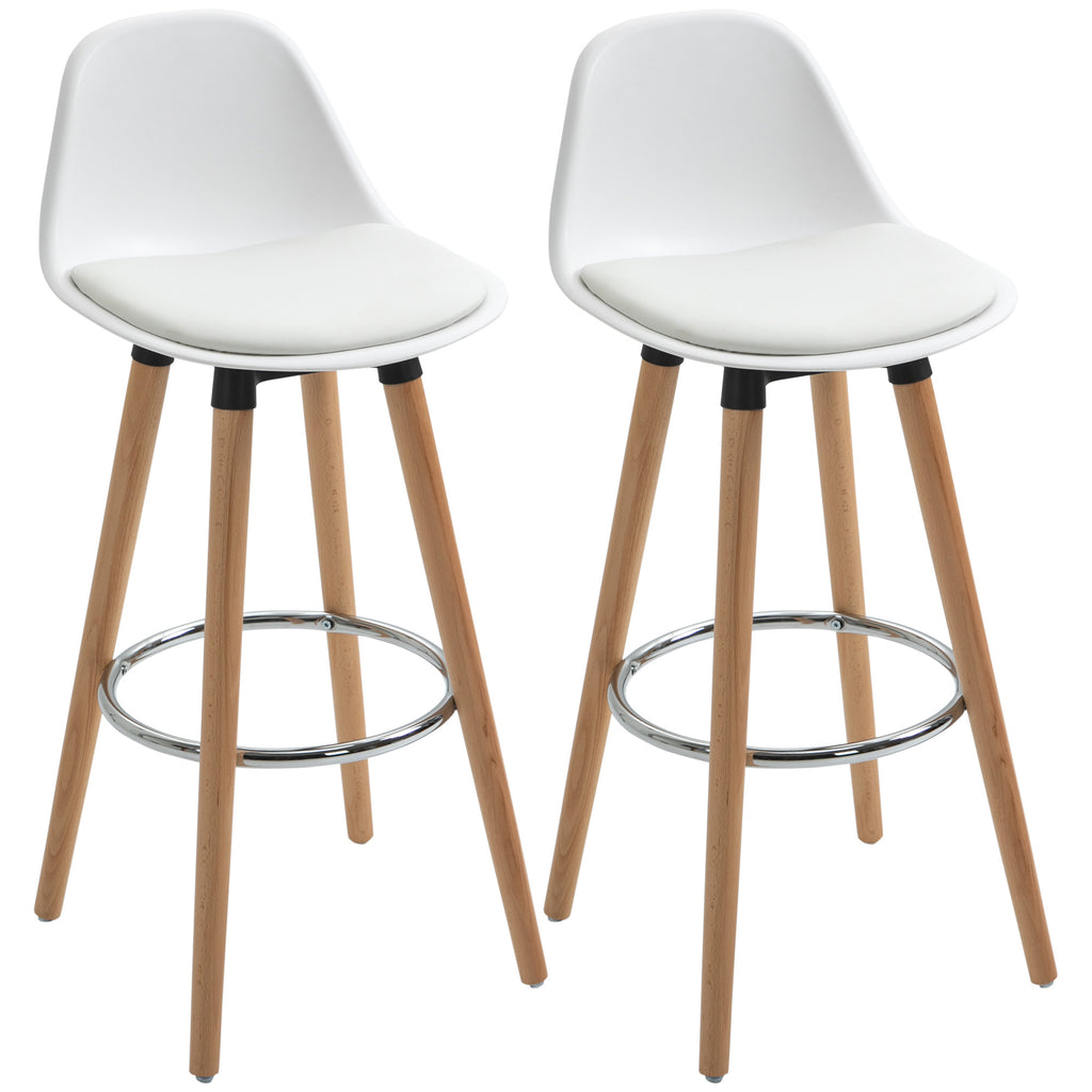 2er-Set Barhocker Barstühle Skandi-Design, Fußtstütze, 43 cm x 43 cm x 91 cm, Natur + Weiß