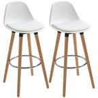 2er-Set Barhocker Barstühle Skandi-Design, Fußtstütze, 43 cm x 43 cm x 91 cm, Natur + Weiß