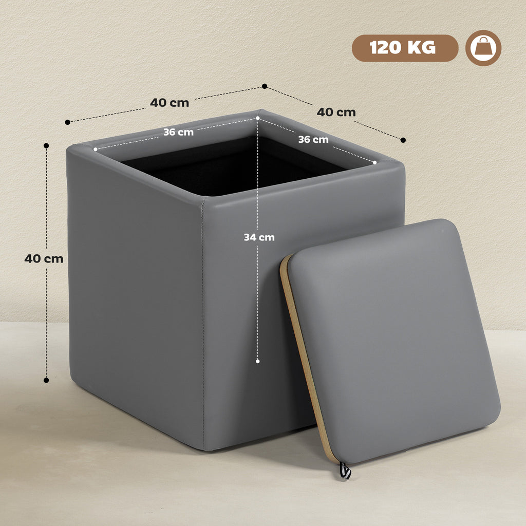 Sitzhocker mit Stauraum Hocker mit Deckel, Quadratischer Fu?hocker Sitzw¨¹rfel Kunstleder 40 x 40 x 40 cm Grau