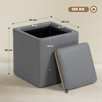 Sitzhocker mit Stauraum Hocker mit Deckel, Quadratischer Fu?hocker Sitzw¨¹rfel Kunstleder 40 x 40 x 40 cm Grau