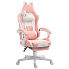 Gaming-Sessel mit Katzenohren, neigbare Lehne, ausziehbare Fu?st¨¹tze, bis 120 kg, Rosa/Wei?