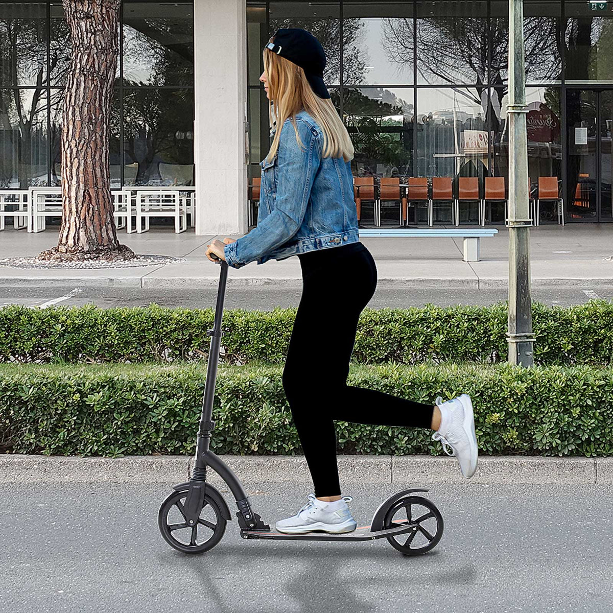 Roller Tretroller Kickscooter Klapproller, klappbar, Stoßdämpfer, ab 14 Jahren, Schwarz
