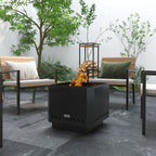 Smokeless Fire Pit, 48 cm Portable Wood Burning Firepit, Square Metal Bonfire Stove with Poker, Black