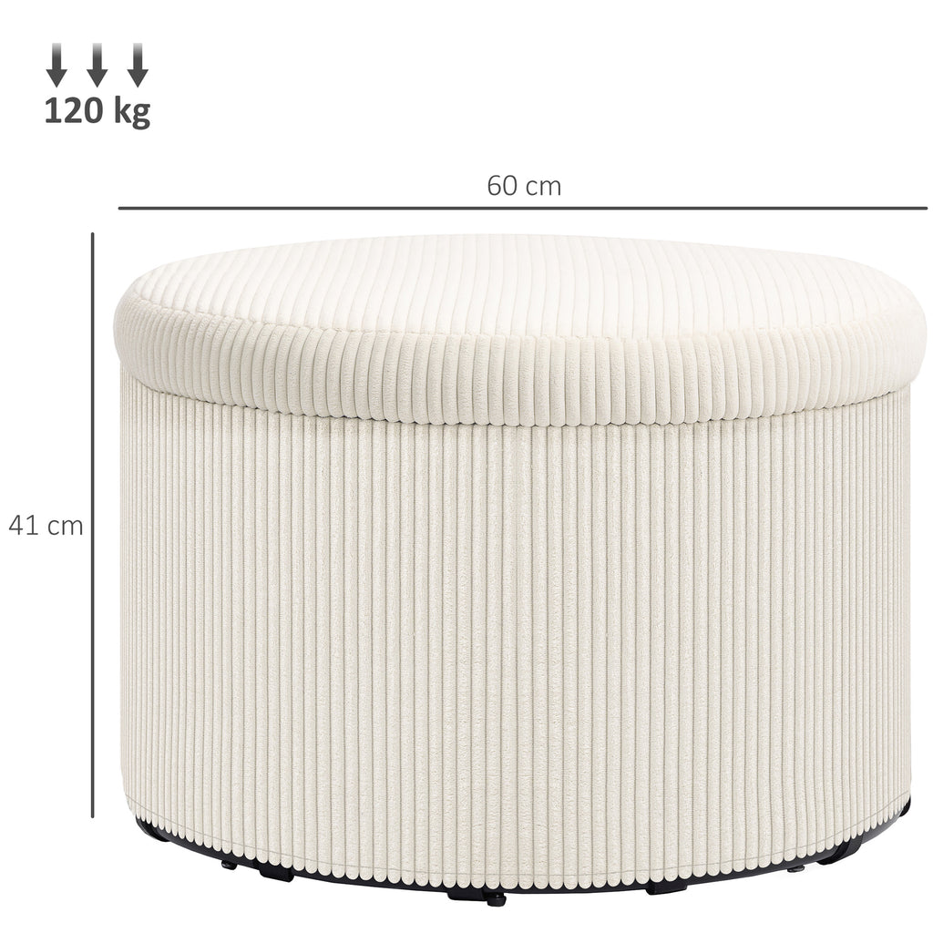 Fußhocker mit 97 L Stauraum, Cordstoff, Schaumstoff, Sitzhocker, Beige