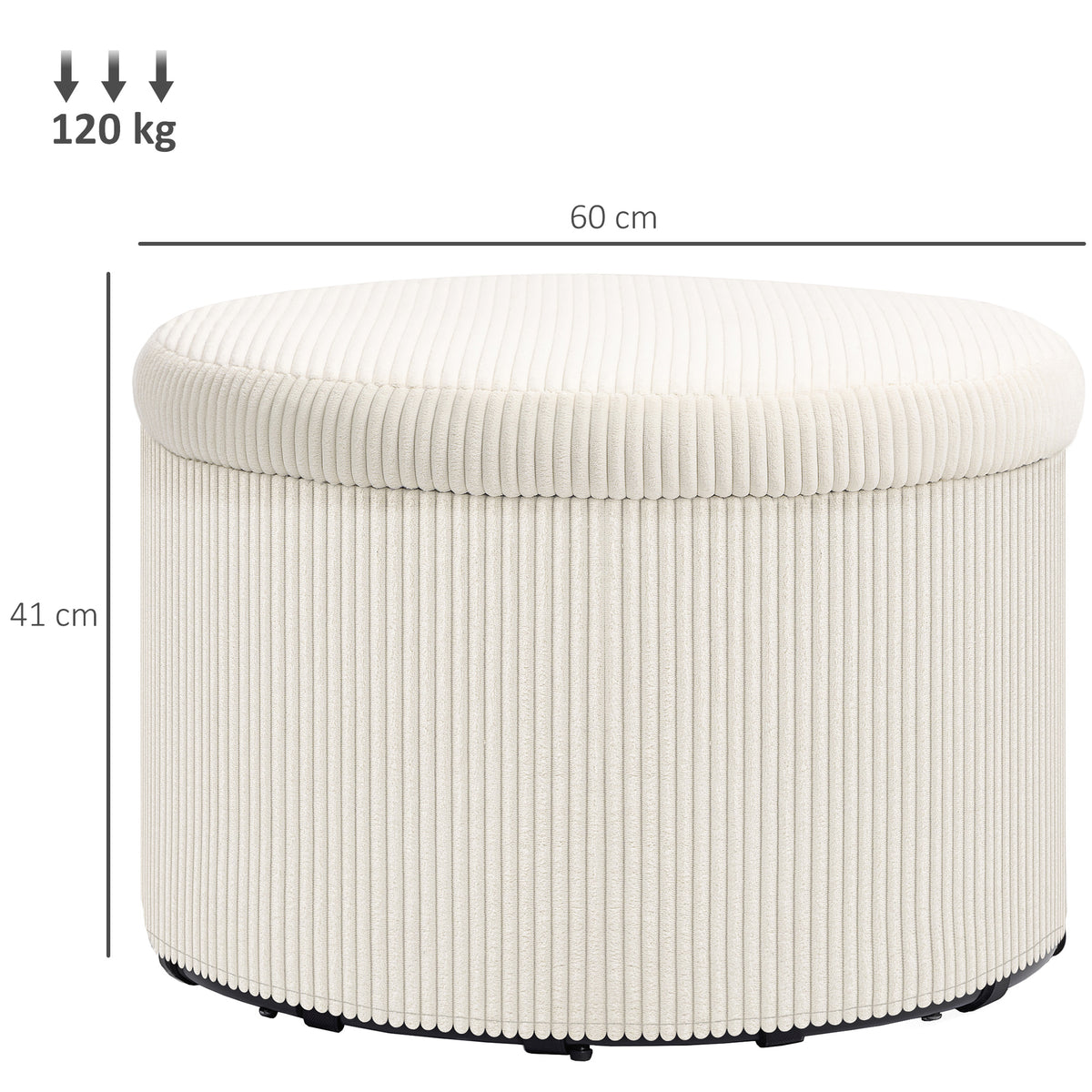 Fußhocker mit 97 L Stauraum, Cordstoff, Schaumstoff, Sitzhocker, Beige