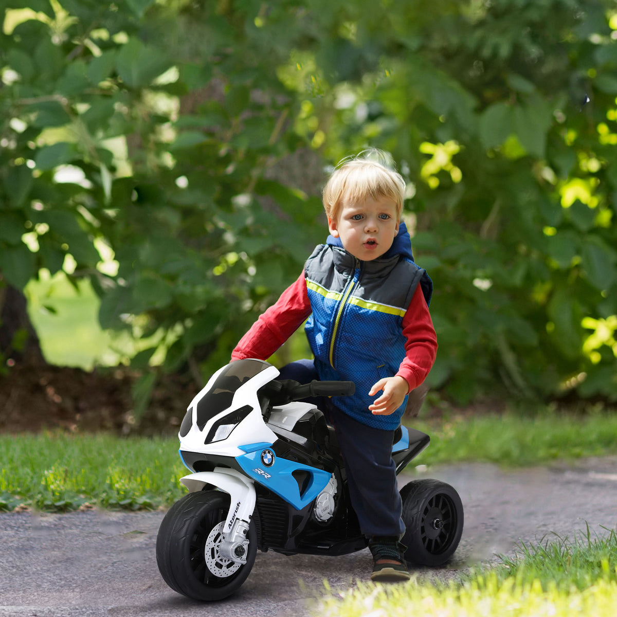 Elektro Motorrad Kinder BMW S1000RR 6V Elektromotorrad mit Scheinwerfer Musik 2,5 km/h für Kinder 18-36 Monaten Blau