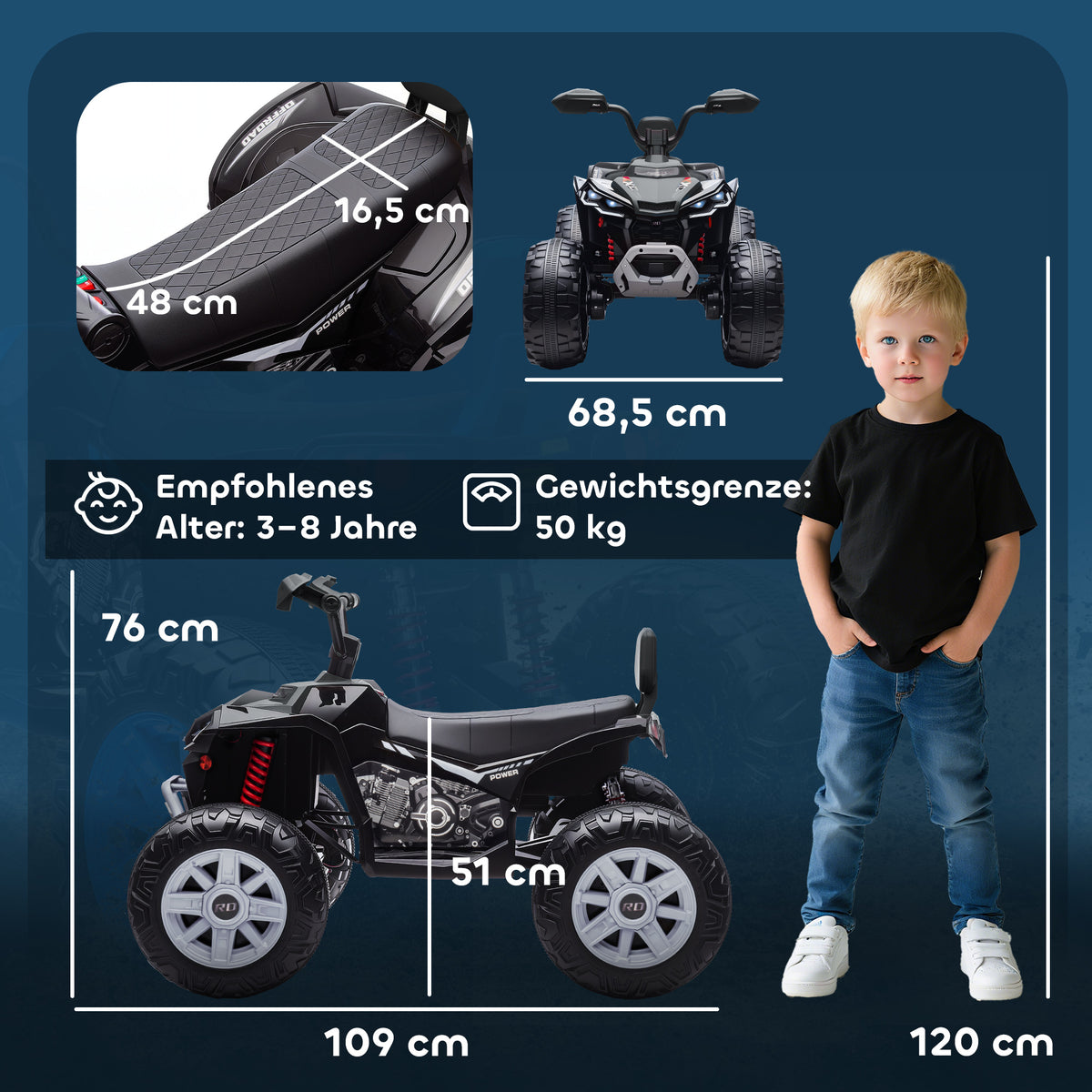 Kinder-Elektro-Quad, 24V Elektro-Fahrzeug mit 4 R?dern, Scheinwerfer, USB-Anschluss, MP3-Funktion, 6,5 km/h, 3-8 Jahre