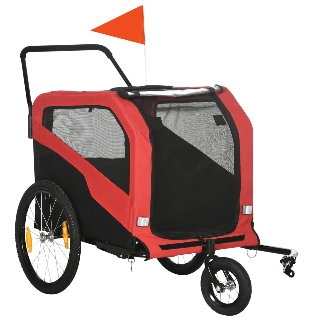2 in 1 Dog Bike Trailer Pet Stroller for Large Dogs with Hitch, 20" Wheels, Pet Bicycle Cart Trolley Carrier for Travel, Red