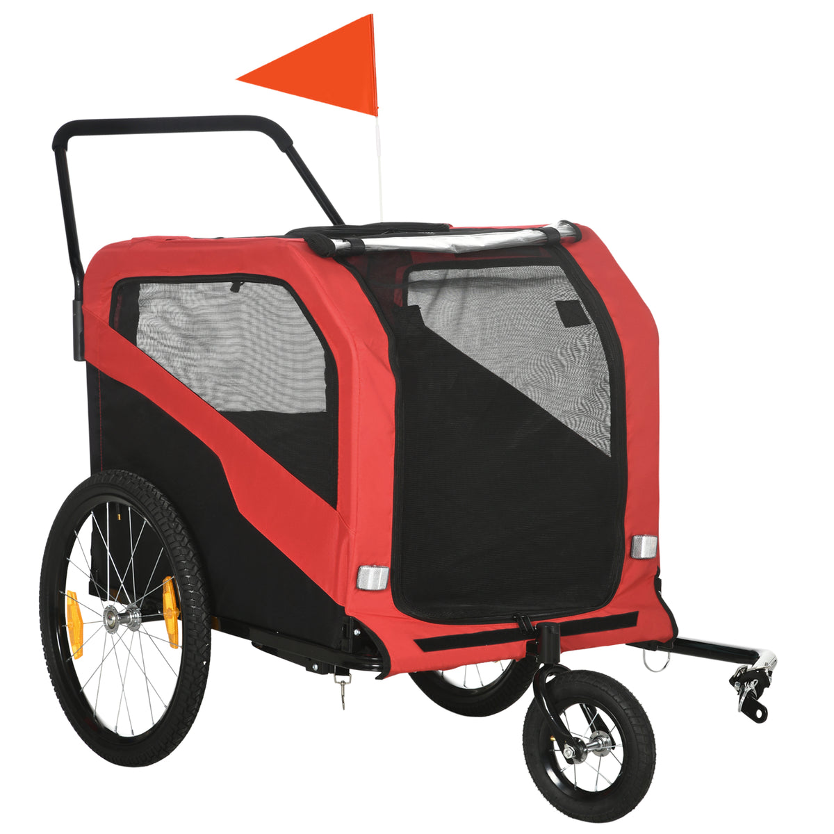 2 in 1 Dog Bike Trailer Pet Stroller for Large Dogs with Hitch, 20" Wheels, Pet Bicycle Cart Trolley Carrier for Travel, Red