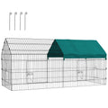 Kleintiergehege mit Dach, 4 Türen, wetterfest, Stahl/Polyester, 220x85x103cm, Grün/Schwarz