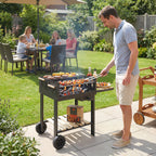Holzkohlegrill Grillwagen mit 4-fach höhenverstellbarer Grillrost 2 Holzablage 2 Räder Aschebehälter 99,5 x 58 x 82 cm