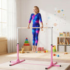 Height Adjustable Gymnastics Horizontal Bar for Kids, Children Junior Kip High Bar Fitness, Pink