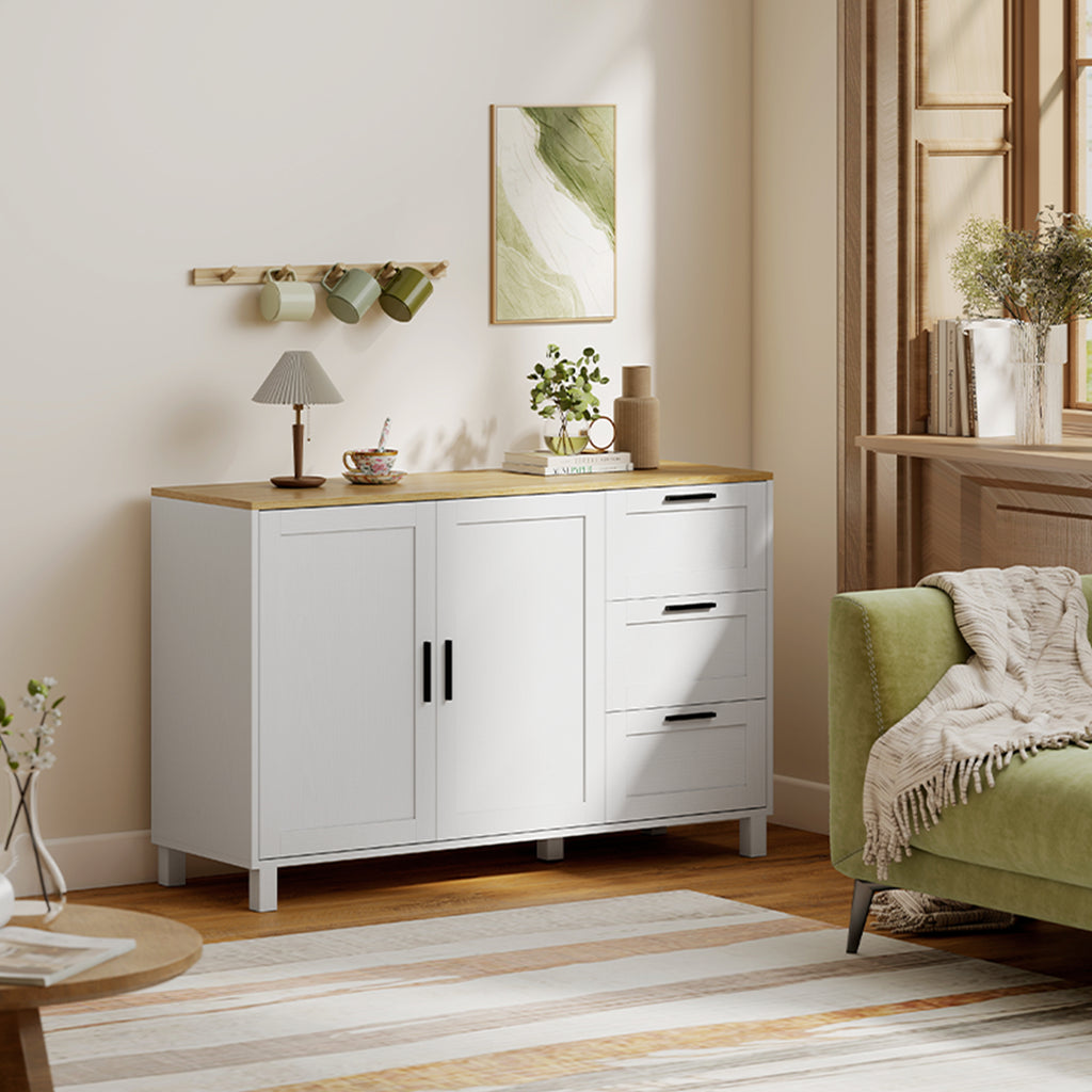 Sideboard Soft-Close-Türen, 3 Schubladen 120 x 38 x 76 cm Weiß