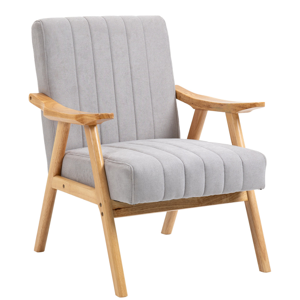 Sessel im Skandi-Design, Samtoptik, Massivholz; 68 cm x 74 cm x 82 cm, Natur + Grau