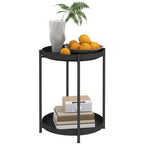 Runder Beistelltisch mit Regalboden, 2-stufiger Kaffeetisch f¨¹r Wohnzimmer, Schlafzimmer, kleine R?ume, Metall, Schwarz