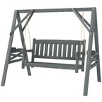 2-Sitzer Gartenschaukel, Holzschaukelbank mit Ablagen, Getränkehalter und Metallketten, Grau