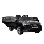 Elektro Kinderauto 12V Audi E-tron Elektrofahrzeug mit Fernbedienung, Sicherheitsgurt und Musikfunktion (MP3/USB/TF), Kinderfahrzeug für 3-5 Jahre, 3-5 km/h, Schwarz