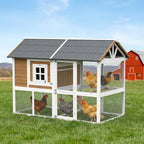 Hühnerstall Hühnerhaus mit Auslauf Nistkasten herausziehbarem Tablett Asphaltdach für 4 Hühner 200x104x145cm Holz Braun