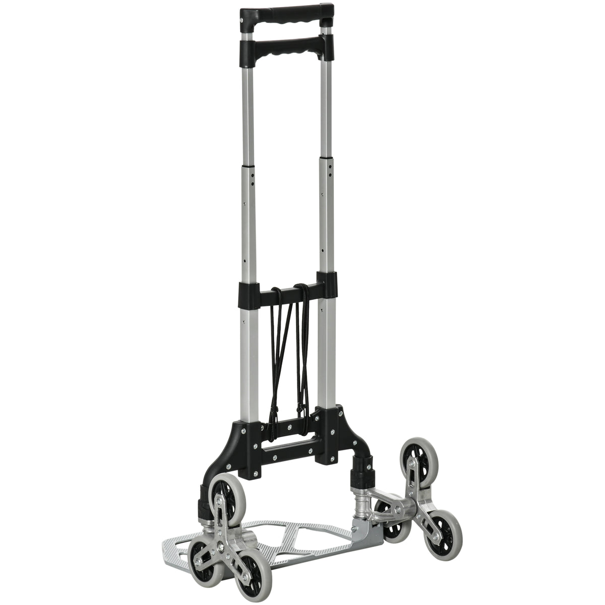 Klappbarer Treppensteiger mit 6 Rädern, inkl. Befestigungsgurt, automatische Klappfunktion, Silber + Schwarz
