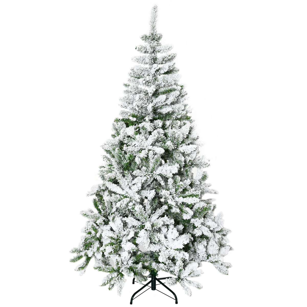 6 Ft Snow Flocked Artificial Christmas Tree Xmas Pine Tree with Realistic Branches, Auto Open and Steel Base, Green