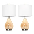 Tischlampe 2er-Set Tischleuchte mit Leinen-Lampenschirm, Glas tropfenförmigen Stangen, Nachttischlampe mit E27-Fassung, für Schlafzimmer, Wohnzimmer, Weiß