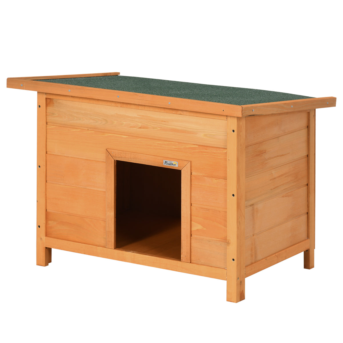 Hundehütte Outdoor, Hundehaus aus Holz mit Aufklappbares Asphaltdach, Wasserdichte Hundehöhle mit Erhöhter Boden Hütte für kleine Hunde, Gelb, 82 x 58 x 58 cm