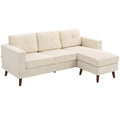 Ecksofa 192 cm L-Form 3-Sitzer Sofa mit umkehrbarer Chaiselongue, Cord-Optik, für kleinen Raum, Cremeweiß