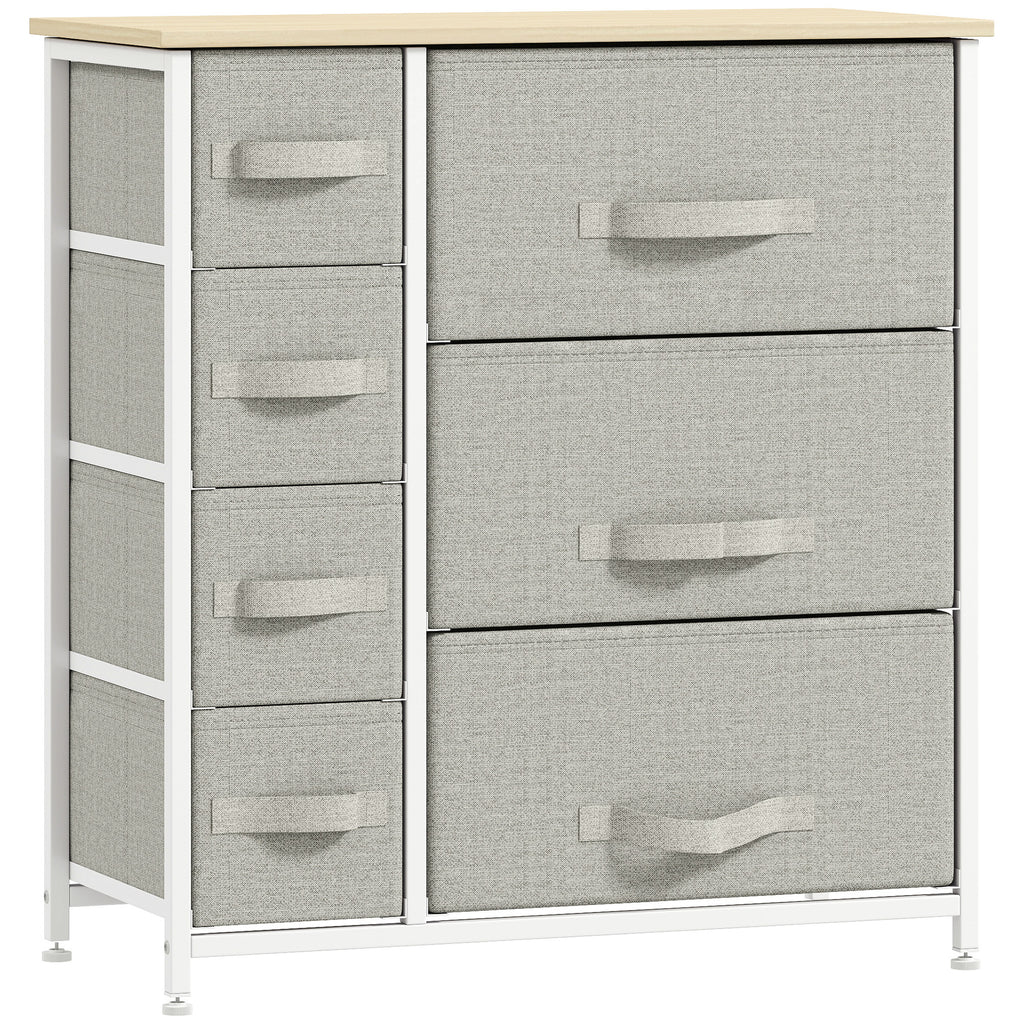 Kommode, Sideboard, 7 faltbare Stoffschubladen, Metallgestell, 63,5 x 30 x 71 cm, Hellgrau