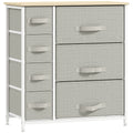 Kommode, Sideboard, 7 faltbare Stoffschubladen, Metallgestell, 63,5 x 30 x 71 cm, Hellgrau
