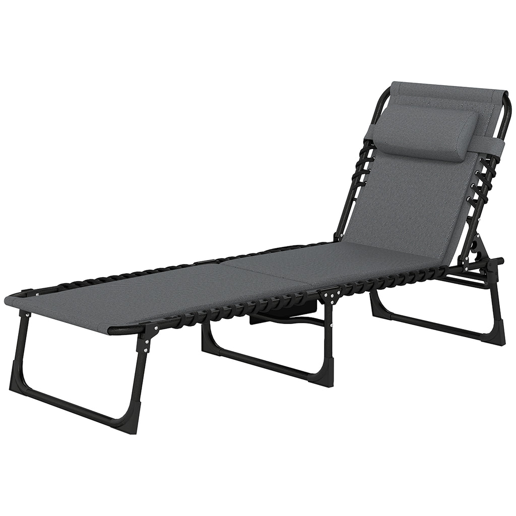 Liegestuhl, Sonnenliege mit Polsterung und Seitentasche, Gartenliege, Pool-Liege, Polsterliege, Grau