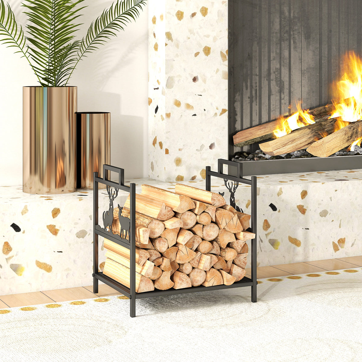 Kaminholzregal für innen 42,5 x 33,5 x 43 cm Brennholzregal für Kamin Ofen aus Metall Schwarz