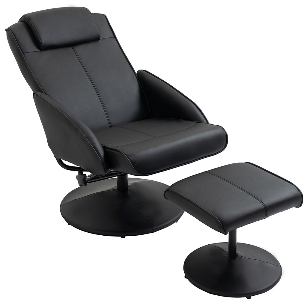 Relaxsessel mit Fußhocker, Kunstleder-Bezug, neigbar, ergonomisches Design, Schwarz