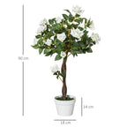 Artificial Plants White Rose Floral in Pot, Fake Plants for Home Indoor Decor, 90cm